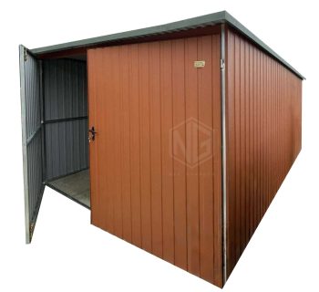 Blechgarage - Gartenschuppen 3x6m - Zweiflügeliges Tor - Helles Braun - Flachdach ID924