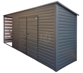 Gartenhaus - Gartenschuppen 4x1,5m + Überdachung 2m - Zweiflügeliges Tor - Anthrazit - Flachdach | GP627 |