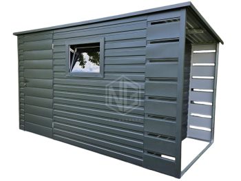 Gartenhaus - Gartenschuppen 3x2m + Überdachung 0,5m - Tür - PVC Kippfenster - Anthrazit - Flachdach | GP626 |
