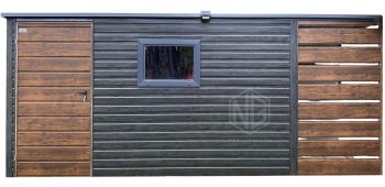 Gartenhaus - Gartenschuppen 4x3m + Überdachung 1m - PVC Kippfenster - Holzoptik - Norwegische Kiefer - Flachdach | GP622 |