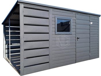 Gartenhaus - Gartenschuppen 2,5x3m + Überdachung 1m - Tür - PVC Kippfenster - Flachdach | ID997 |