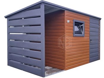 Gartenhaus - Gartenschuppen 2,5x2m + Überdachung 0,5m - Tür - PVC Kippfenster - Holzoptik - Flachdach | ID996 |