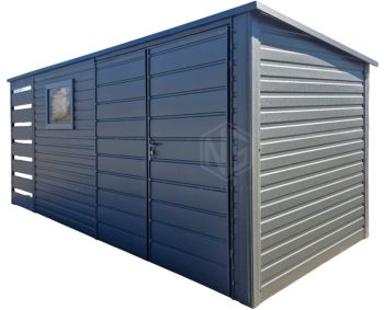 Gartenhaus - Gartenschuppen 4x2m + Überdachung 1m - Zweiflügeliges Tor - 2x PVC Kippfenster - Anthrazit - Flachdach | GP615 |