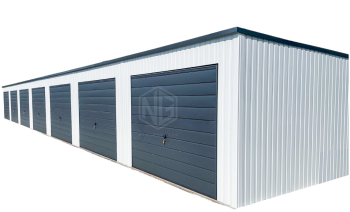 Reihengaragen - Garagenkomplex 28x5,5m - 7x Schwingtor - Weiß - Anthrazit - Flachdach GP489
