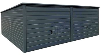 Blechgarage 6x6m - 2x Schwingtor - Anthrazit - Flachdach | GP596 |