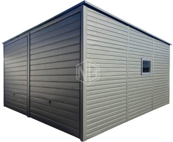 Blechgarage 6x6m - 2x Schwingtor - Tür - PVC Kippfenster - Anthrazit - Flachdach | GP594 |