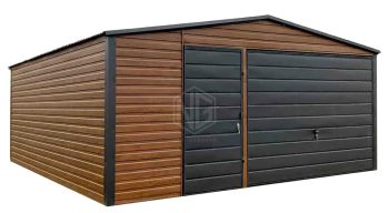 Blechgarage 5x6m - Schwingtor - Tür - Anthrazit - Holzoptik Satteldach | GP591 |