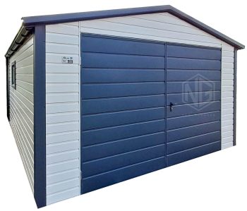Blechgarage 4x4m - Zweiflügeliges Tor - 2x PVC Kippfenster - 2x PVC Kippfenster - Dachrinnen - Metalldachziegel - Silber - Anthrazit - Satteldach | ID993 |