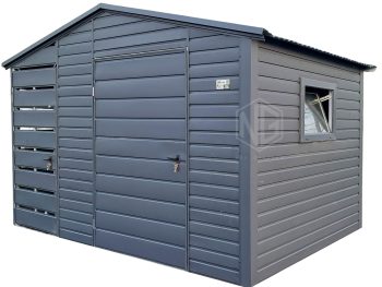 Gartenhaus - Gartenschuppen 2,2x2m + Überdachung 0,8m - 2x Tür - PVC Kippfenster - Anthrazit - Satteldach | ID991 |
