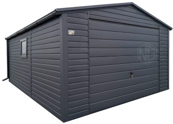 Blechgarage 4x7m Schwingtor - PVC Kippfenster - Anthrazit - Dachrinnen - Satteldach | ID984 |