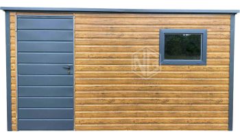 Gartenhaus - Gartenschuppen 3,5x2,5m Tür - PVC Kippfenster - Holzoptik - Anthrazit - Flachdach | GP565 |