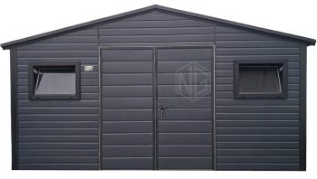 Gartenhaus - Gartenschuppen 4,5x3m - Zweiflügeliges Tor - 2x PVC Kippfenster - Anthrazit - Schwarz - Satteldach | ID975 |