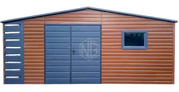 Gartenhaus - Gartenschuppen 5,5x3m + Überdachung 0,5m - Zweiflügeliges Tor - PVC Kippfenster - Holzoptik - Satteldach GP555