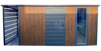 Gartenhaus - Gartenschuppen 3,5x2m + Überdachung 0,7m - Tür - Holzoptik - Flachdach GP553