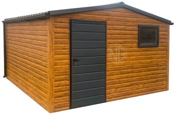 Gartenhaus - Gartenschuppen 4x4m - Tür - PVC Kippfenster - Holzoptik - Dachrinnen - Metalldachziegel - Satteldach GP529