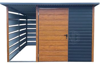 Gartenhaus - Gartenschuppen 2x2m + Überdachung 1m - Tür - PVC Kippfenster - Anthrazit - Flachdach ID895