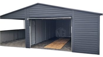 Blechgarage 5x6m + Überdachung 4m - Schwingtor - Anthrazit - Satteldach ID891