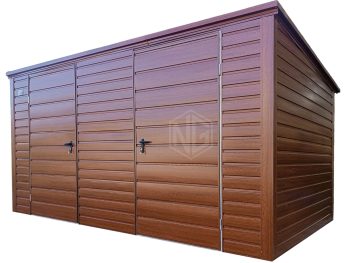 Gartenhaus - Gartenschuppen 4x2,5m - 2x Tür - Goldene Eiche - Holzoptik - Flachdach ID883