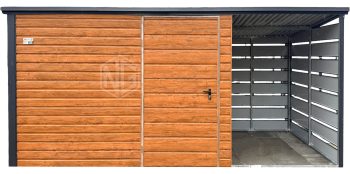 Gartenhaus - Gartenschuppen 3x2m + Überdachung 1,5m - Tür - Holzoptik - Anthrazit - Flachdach ID879