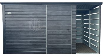 Gartenhaus - Gartenschuppen 3x2m + Überdachung 1m - Tür - Holzoptik - Flachdach ID880