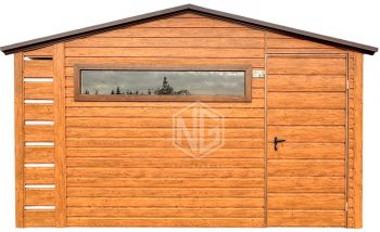 Gartenhaus - Gartenschuppen 3,5x3m + Überdachung 0,5m - Tür - PVC Kippfenster - Holzoptik - Satteldach ID876