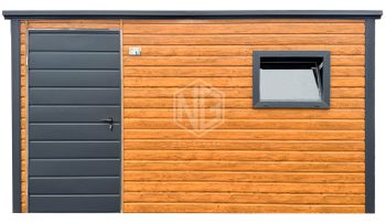 Gartenhaus - Gartenschuppen 3,5x2,5m - Tür - PVC Kippfenster - Helles Nussbaum - Holzoptik - Flachdach ID875