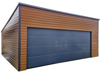 Blechgarage 6,5x6m - Sektionaltor - Tür - Holzoptik - Goldene Eiche - Anthrazit - Flachdach ID845