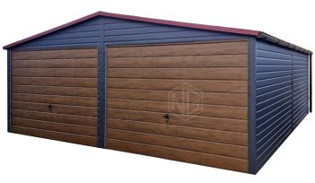 Blechgarage 6x6m - 2x Schwingtor - Tür - Anthrazit - Holzoptik - Dachrinnen - Satteldach ID847