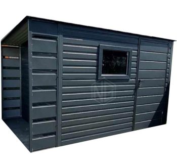 Gartenhaus - Gartenschuppen 2,5x2,5m + Überdachung 0,5m - Tür - PVC Kippfenster - Anthrazit - Flachdach GP457