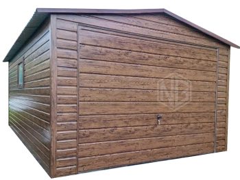 Blechgarage 4x6m Schwingtor - Tür - PVC Kippfenster - Holzoptik - Satteldach ID809