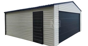 Blechgarage 6x5,8m - Sektionaltor - Tür - Anthrazit - Weiß - Dachrinnen - Satteldach ID786