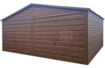 Blechgarage 6x5,8m - 2x Schwingtor - Metalldachziegel - Holzoptik - Satteldach ID787