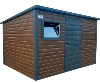 Gartenhaus - Gartenschuppen 3,5x2,5m - PVC Kippfenster - Tür - Holzoptik - Anthrazit - Flachdach ID779