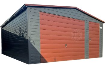 Blechgarage 5,5x6m  Schwingtor - Tür - Dunkles Braun - anthrazit - Dachrinnen - Satteldach ID772