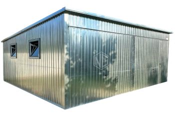 Blechgarage 6x6m - 2x Schwingtor - 2x PVC Kippfenster - Tür - Verzinkt - Flachdach ID773