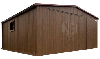 Blechgarage 5x5m Schwingtor - Tür - PVC Kippfenster - Holzoptik - Dachrinnen - Satteldach ID770