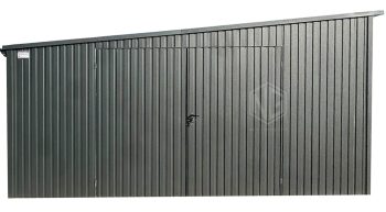 Blechgarage 6x3m Zweiflügeliges Tor - anthrazit - Dach mit Neigung nach links ID765