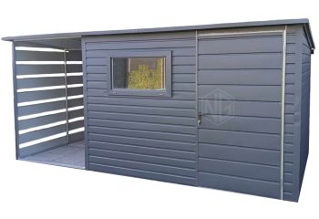 Gartenhaus - Gartenschuppen 3x2,5m + Überdachung 1,5m - Tür - PVC Kippfenster - Anthrazit - Flachdach ID760