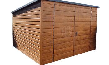 Gartenhaus - Gartenschuppen 3x3m - Zweiflügeliges Tor - Helles Walnussholz - Holzoptik - Flachdach ID718