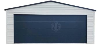 Blechgarage 6x5,8m - Sektionaltor - Tür - Dachrinnen - Weiß - Anthrazit - Satteldach ID714