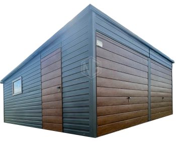 Blechgarage 6x6m - 2x Schwingtor - Tür - PVC Kippfenster - Anthrazit - Flachdach ID698