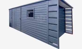 Gartenhaus - Gartenschuppen 5x2m + Überdachung 0,5m - 2x Tür - PVC Kippfenster - Flachdach GP437