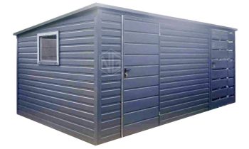 Gartenhaus - Gartenschuppen 4x2,5m + Überdachung 1,5m - 2x Tür - PVC Kippfenster - Anthrazit - Flachdach GP435