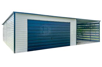 Blechgarage 4x6m + Überdachung 4m - Schwingtor - Tür - Anthrazit - Weiß - Flachdach ID614