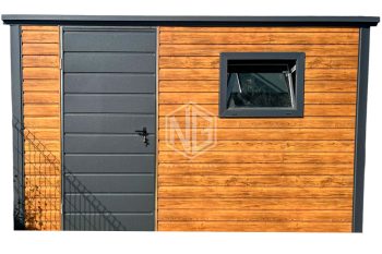 Gartenhaus - Gartenschuppen 3,5x2,5m - Tür - PVC Kippfenster - Helles Walnussholz - Holzoptik - Flachdach ID687