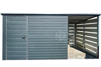 Gartenhaus - Gartenschuppen 3x2,5m + Überdachung 1,5m - Tür - Anthrazit - Flachdach ID685