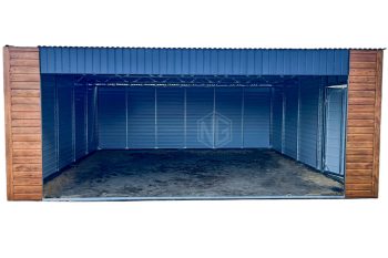 Carport - Blechgarage 6x5,8m - Tür - Anthrazit - Helles Walnussholz - Holzoptik - Flachdach ID673