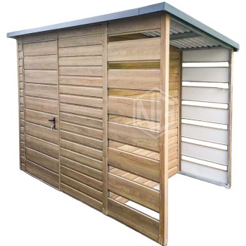 Gartenhaus - Gartenschuppen 2x1,5m + Überdachung 0,8m - Tür - Winchester - Holzoptik - Flachdach ID668