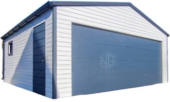 Blechgarage 6x6m - Sektionaltor - Tür - PVC Kippfenster - Weiß - Dachrinnen - Satteldach ID666