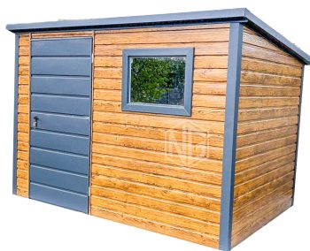 Gartenhaus - Gartenschuppen 3x2m - Tür - PVC Kippfenster - Helles Walnussholz - Holzoptik - Flachdach ID655